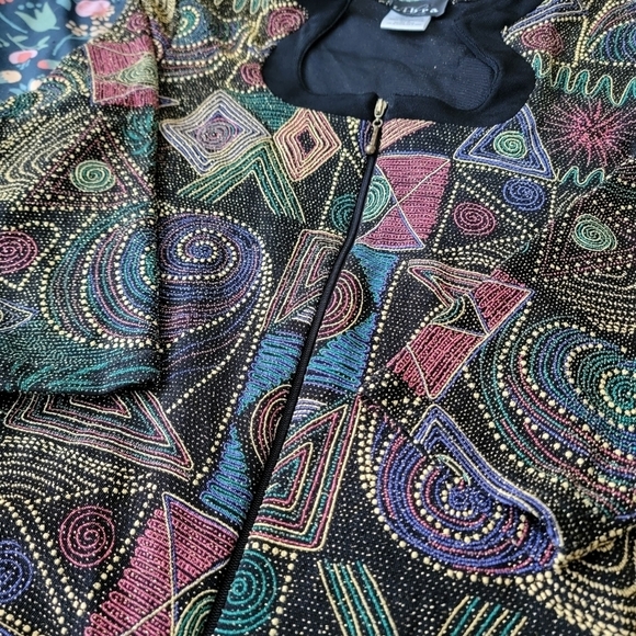 90's Libra Large Retro Zip Up 3/4 Sleeve Fitted Blouse - Picture 6 of 10